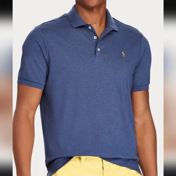 Polo Ralph Lauren Custom Slim-fit cotton piqué Heather Blue Men polo shirt Sz M